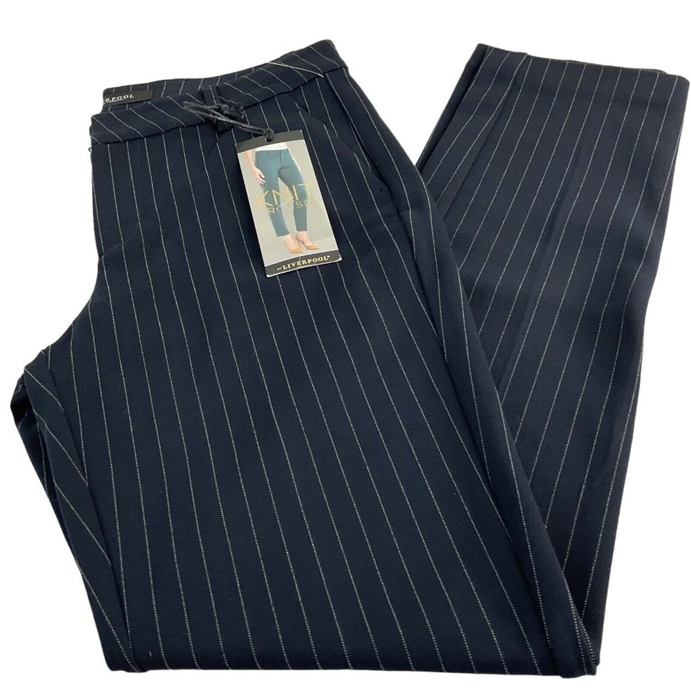 Liverpool Pants Womens 30" Blue Striped Knit Trouser Straight Leg Mid Rise $98 - Picture 8 of 8